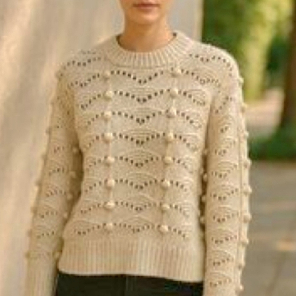 HYFVE Soft Popcorn Pom Pom Cream Sweater Size L